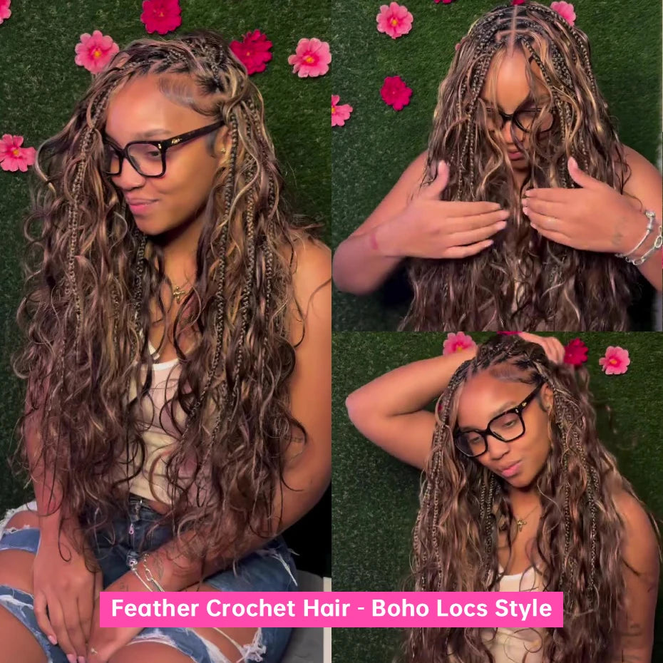 Miracle Knots Feather Crochet Hair Highlight Colored Deep Wave 100%