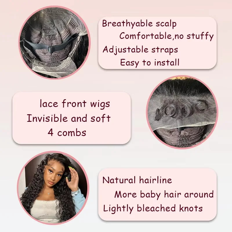 Deep Wave Human Hair Front Wig 13x4 13x6 7x6 HD Lace 40 42 Inches