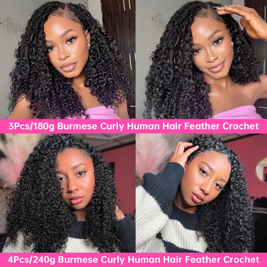 100% Human Hair Feather Crochet Pre Looped Invisible Miracle Knots
