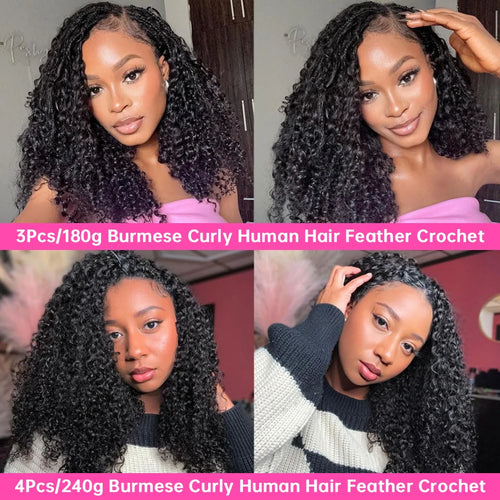 100% Human Hair Feather Crochet Pre Looped Invisible Miracle Knots
