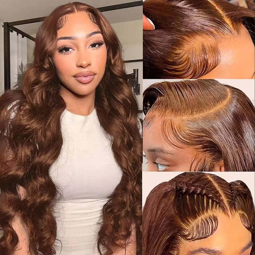 Chocolate Brown Wig Body Wave 13x6 HD Lace Frontal Wigs Human Hair