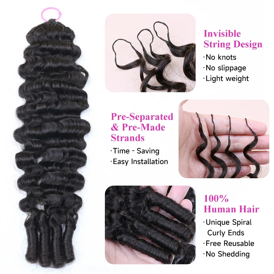 100% Human Hair Feather Crochet Pre Looped Invisible Miracle Knots