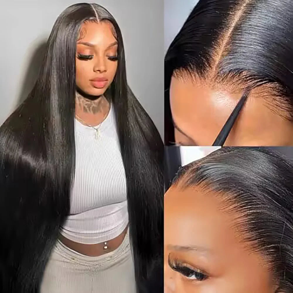 200% Density Bone Straight 7x6  Hd Transparent Lace Frontal Wig 42 46 Inch Brazilian Natural Color Straight Human Hair Wig 7x6 HD Transparent Full Frontal Lace Pre Plucked Long Wigs For Women 40 46 Inch