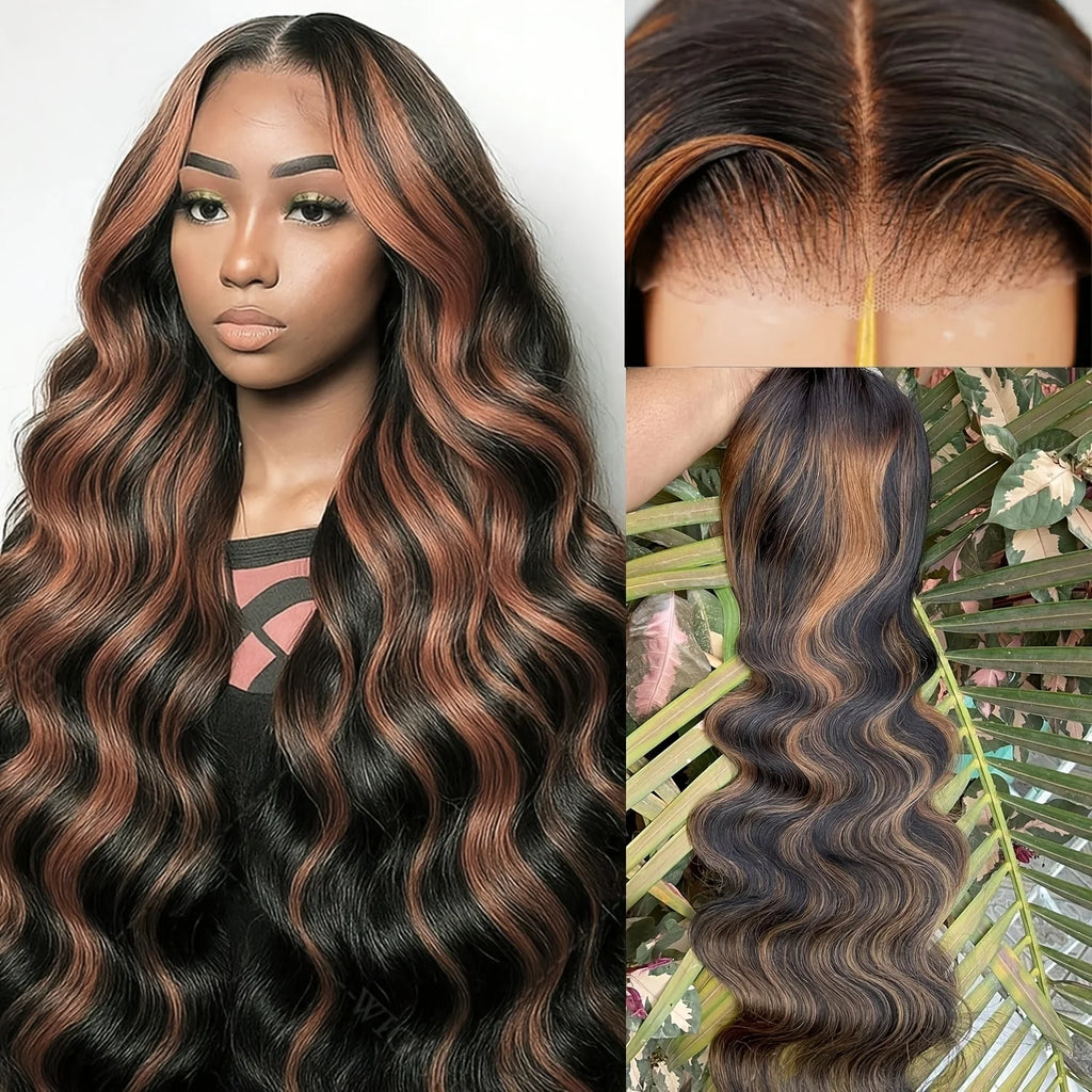 P1B30 Body Wave Highlight Ombre Human Hair Wigs 230 Density 13x6 HD Lace Frontal Wigs Pre Plucked Brazilian 13X4 Lace For Women