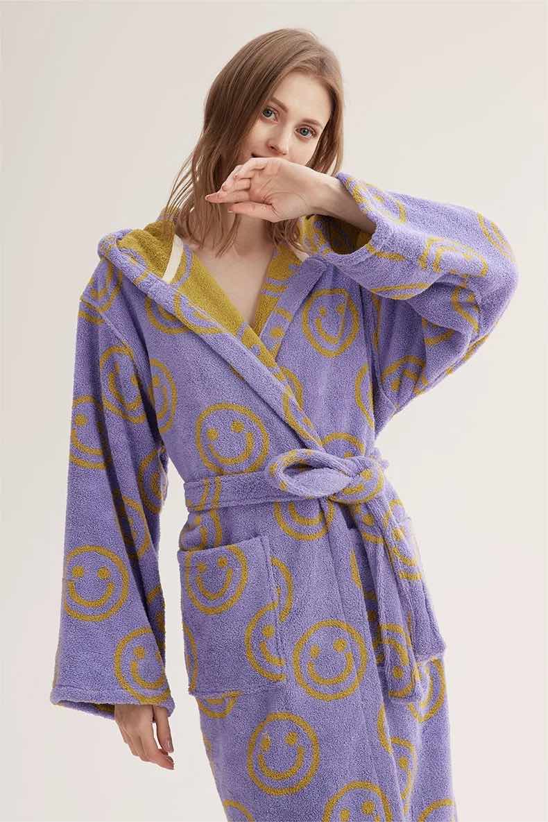 Whimsy Funky Smiley Face Hooded Robe - Soft 100% Organic Long-stapled